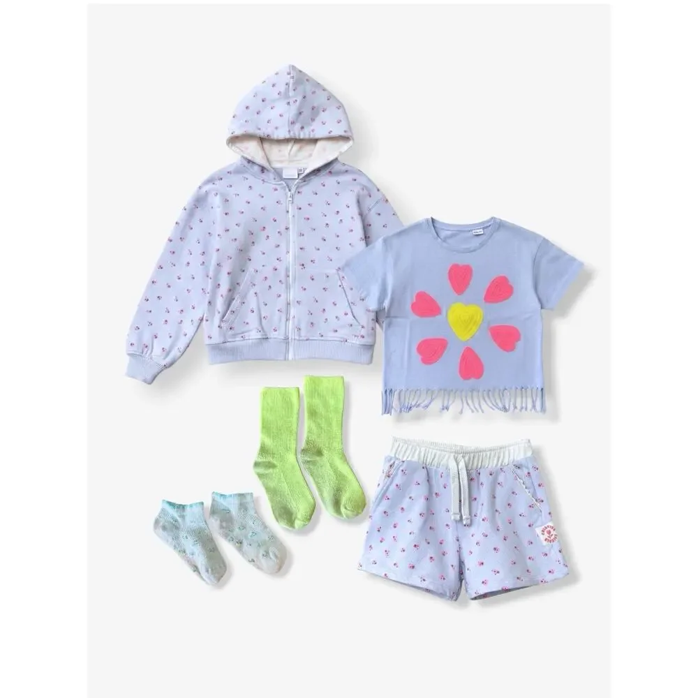 Zara Floral Shorts, Hoodie, Embroidered Fringed T-Shirt Set Size 5T Lavender